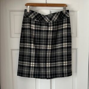 L.L. Bean Black and White Plaid Pencil Wool Skirt